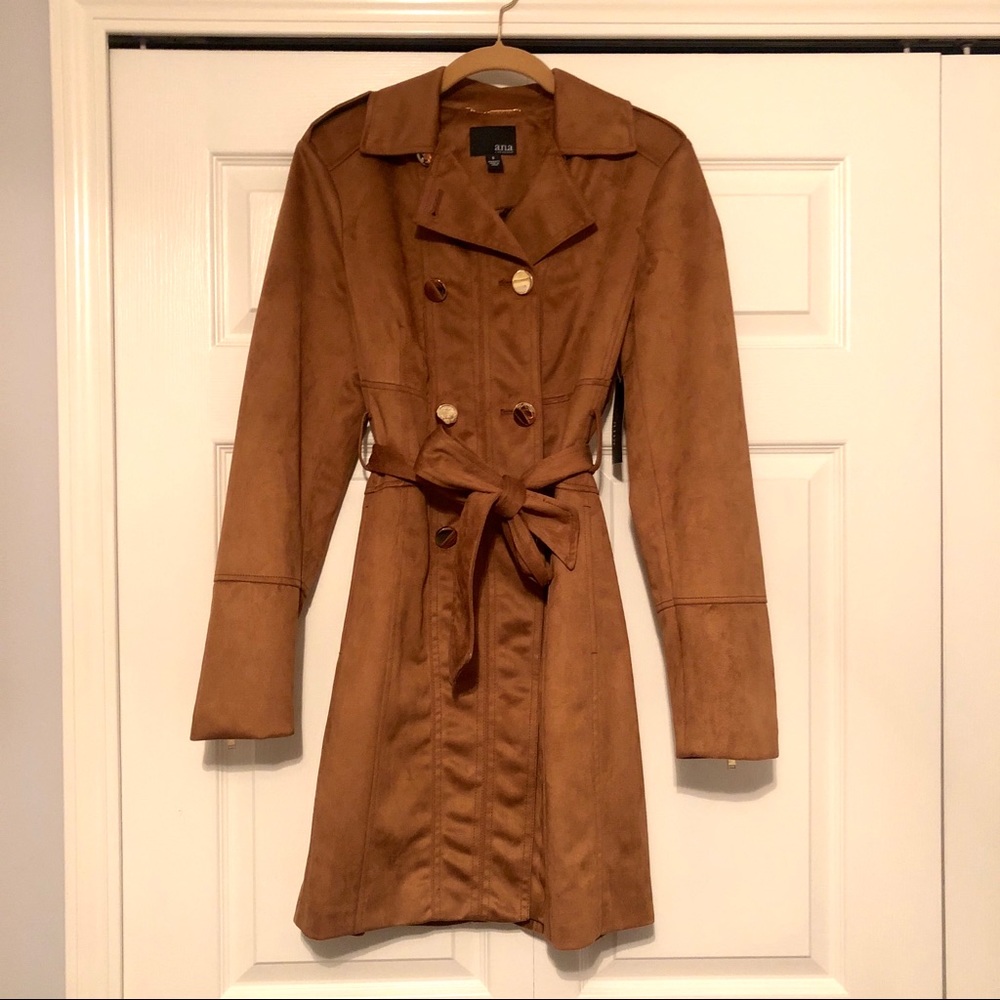 Cognac Suede Belted Trench-coat